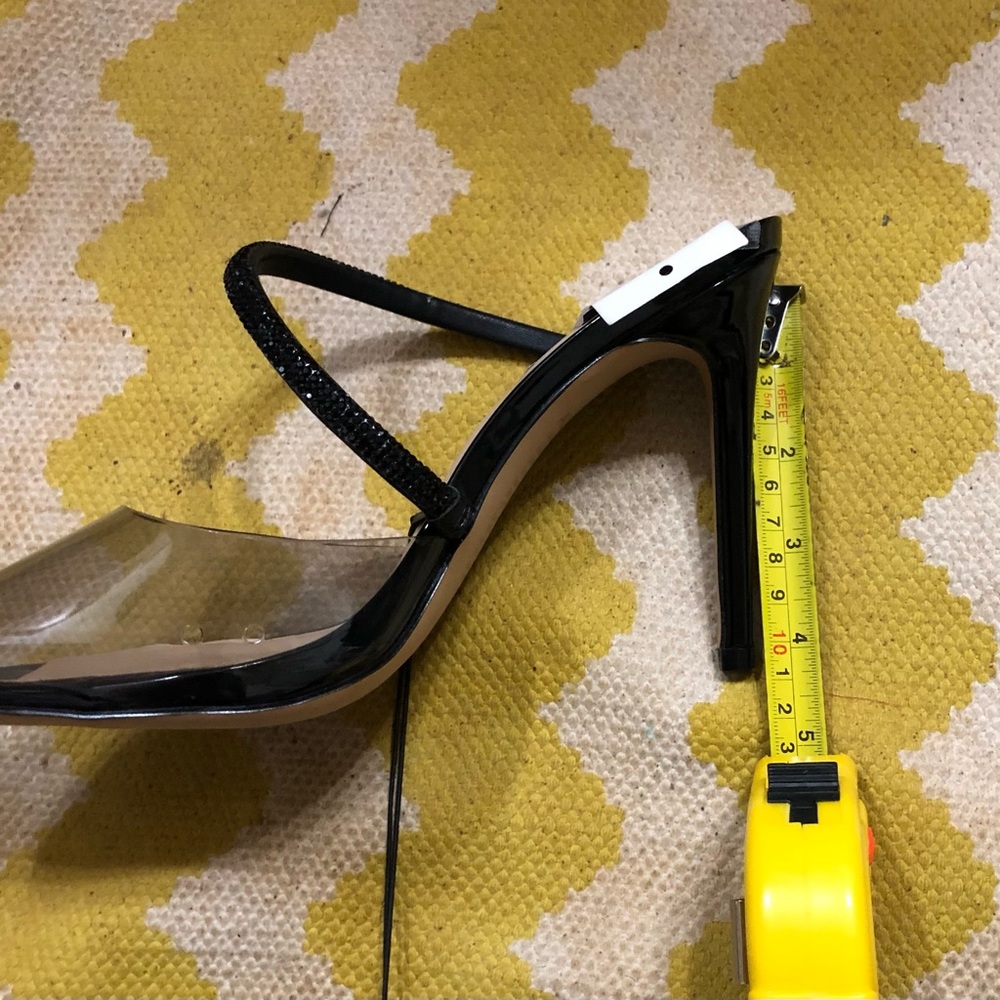 Aldo black clear vinyl acrylic crystal strap pointy toe stiletto mules size 10 - Picture 14 of 16